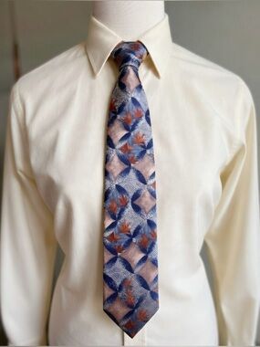 Gant 100% Pure Silk Tie Geometric Maple Leaf Italian Artdeco Academia Old Money